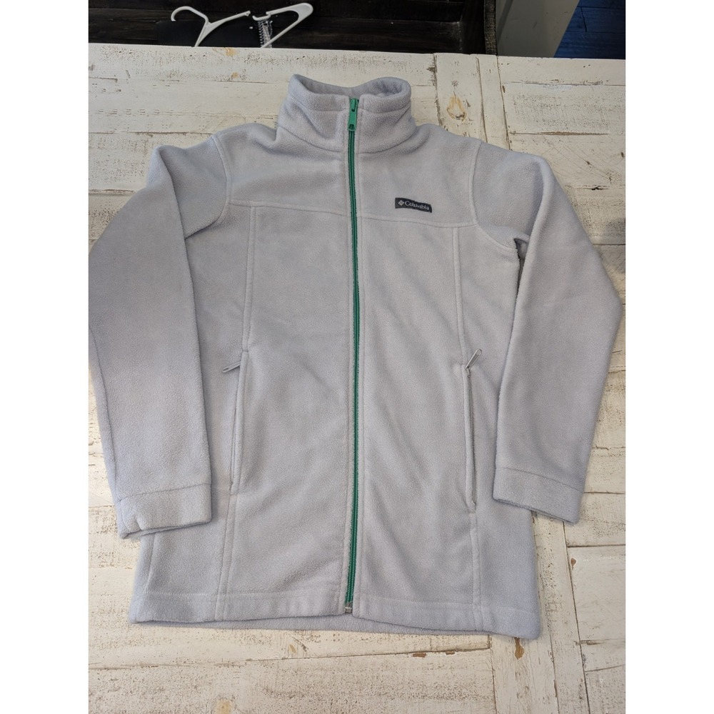 Columbia Jacket Mens Light Gray Green Contrasting Full Fleece Zip Pockets Large